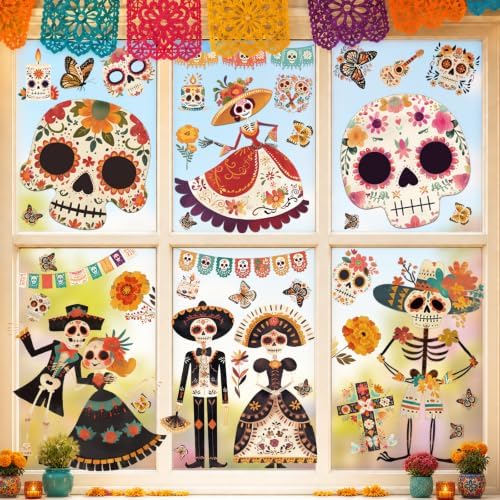 Dia De Los Muertos Decorations Window Clings Day of The Dead Stickers Decor