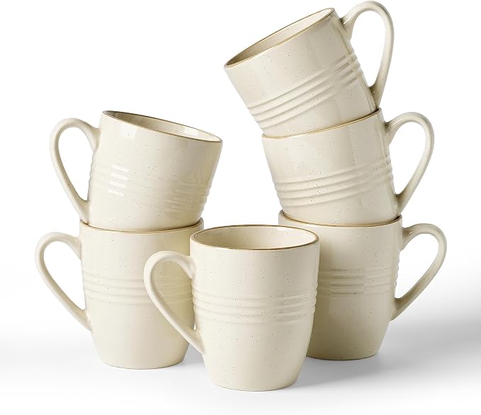 famiware Jupiter Coffee Mugs Set of 6, 13oz Coffee Mug, Microwave and Dishwasher Safe, Coffee Cups with Handle for Coffee, Tea, Cocoa, Milk, Vanilla White