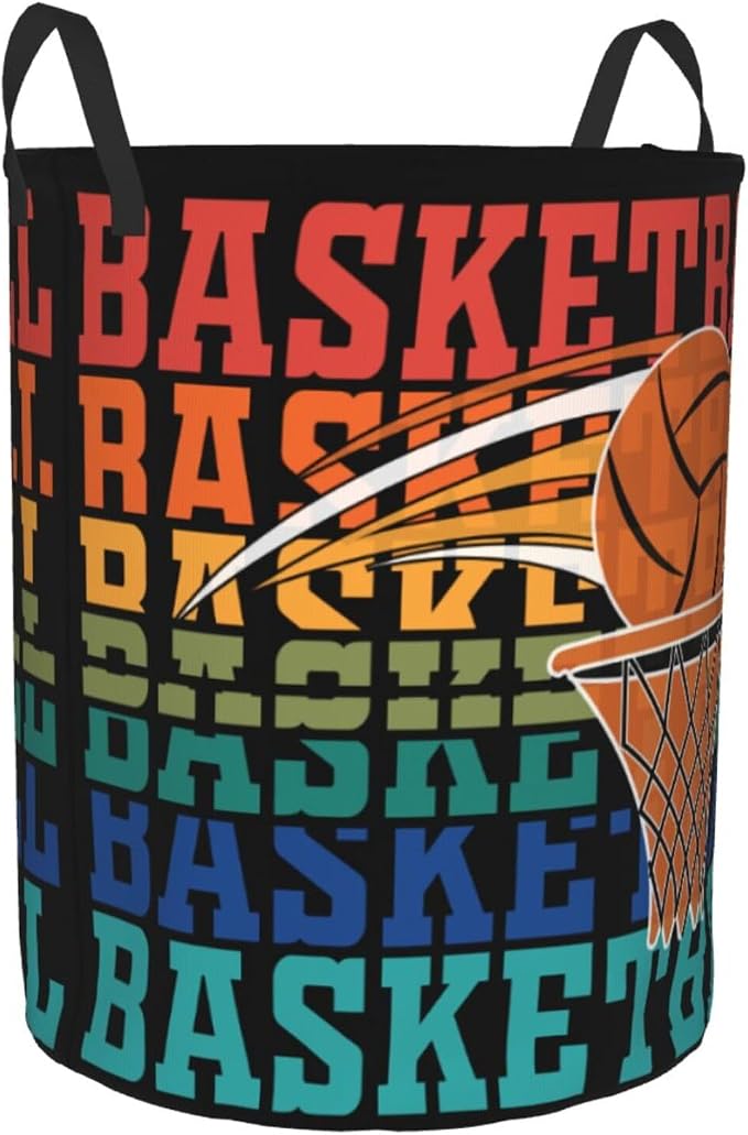 Rainbow Basketball Laundry Hamper Laundry Basket Circular Hamper Dirty Clothes Storage with Handles