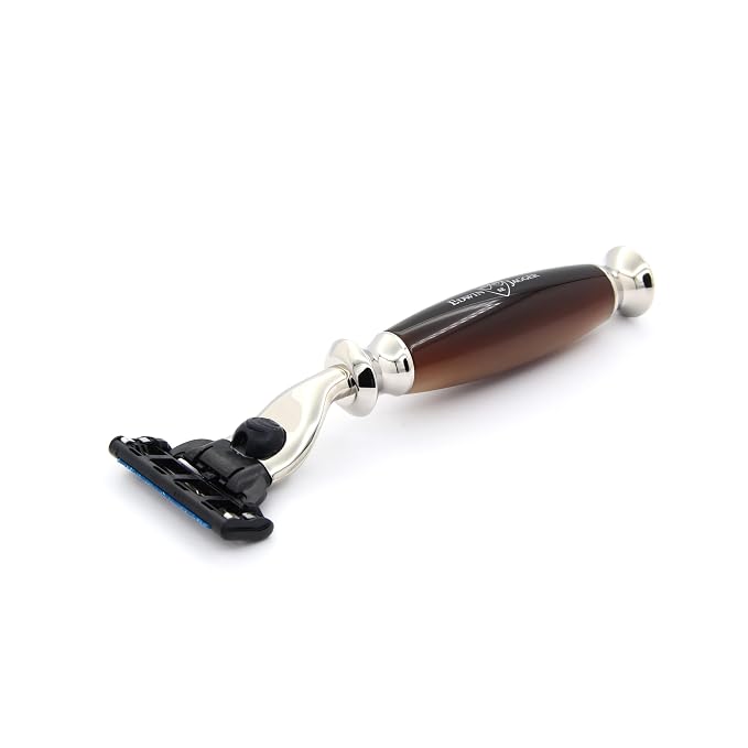 Edwin Jagger S81M582BAMZ Imitation Light Horn & Nickel Classic Shaving Set with Bowl with a Pure Badger Shaving Brush and Mach 3 Razor for Shaving Cream or Soap for Men
