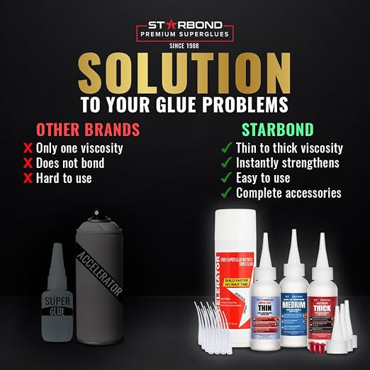 STARBOND CA Glue with Activator Kit – Thin, Medium & Thick 2 oz Bottles with 6 oz Accelerator – Premium Cyanoacrylate Super Glue Bundle for Woodworking, Woodturning, Hobby Models Crafts & 3D Printing