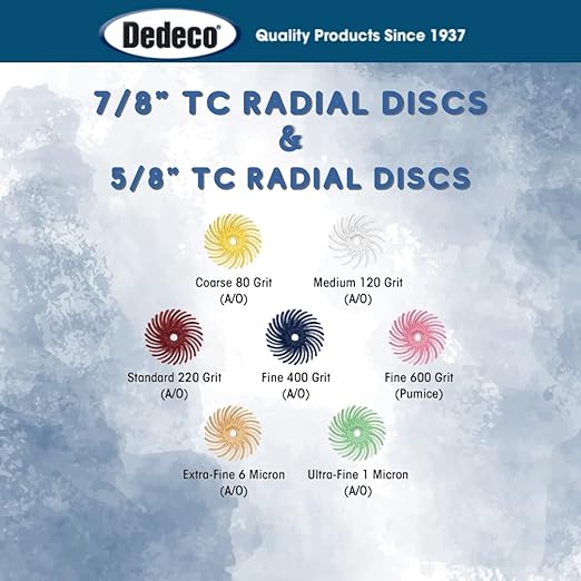 Dedeco Sunburst Radial Bristle Discs 48-Pack - 7/8" Curved - Blue 400 Grit (Fine) - Aluminum Oxide for Polishing & Finishing