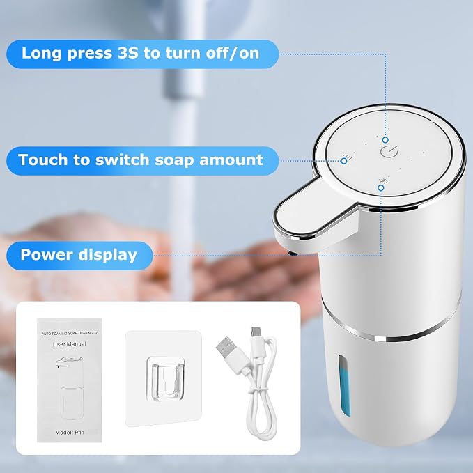 2 Pack Automatic Soap Dispenser,Automatic Liquid Soap Dispenser Touchless,12.8oz/380ml USB Rechargeabled Wall Mounted Smart Soap Dispensers for Bathroom Kitchen Dish Soap