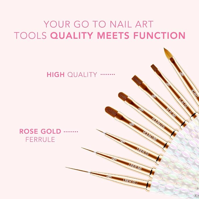Kiara Sky Professional Nails *NEW* Complete Nail Art Brush Collection for Gel & Nail Art - Acetone Resistant 100% Kolinsky Brush