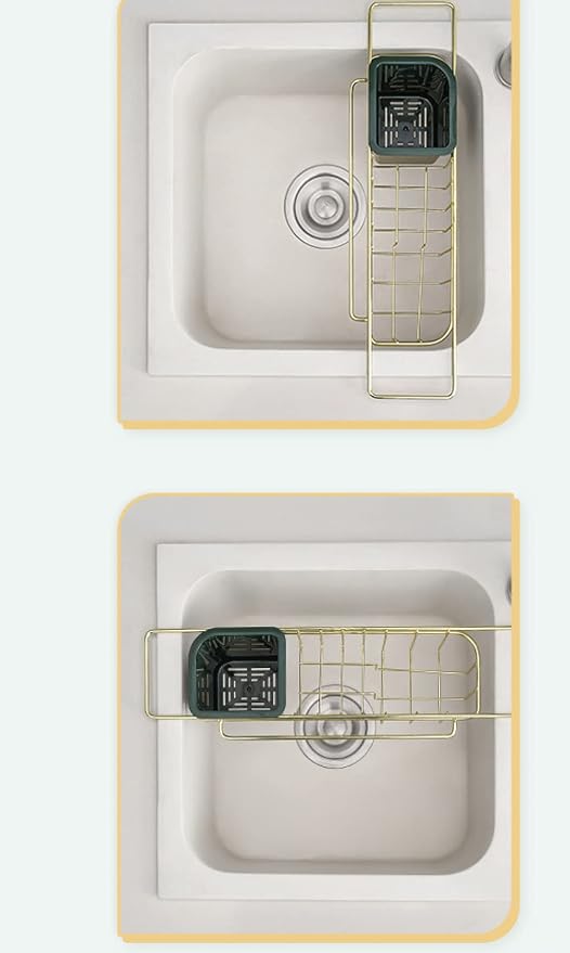 Wrought Iron Kitchen Sink Sponge Holder Drain Storage Rack Suitable for Sponge, Brush, Cloth, Cleaning Agent Gold