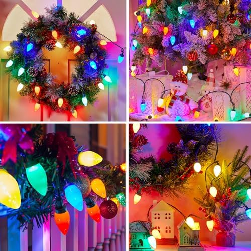 Brightown C9 LED Christmas String Lights, 66ft Multi-Color Outdoor Light String with 100 Smooth Opaque Bulbs, Plug-in Vintage Roofline Lights String for Outside Patio Christmas Holiday Decor
