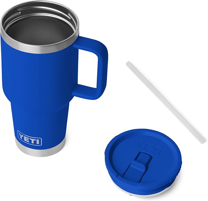 YETI Rambler 30 oz Travel Mug with Flip Straw Lid – Stainless Steel, Vacuum Insulated, Leakproof, Cup Holder Friendly, Royal Blue