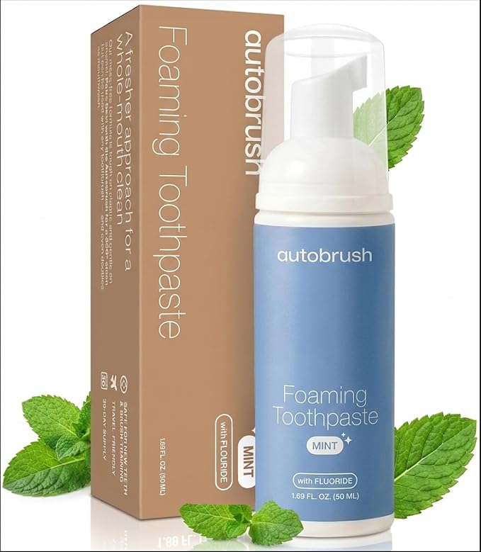 Autobrush Fluoride Foaming Toothpaste for Adults, Mint Flavor, Whitening & Deep Cleaning, Travel Friendly, Anti-Cavity (Pack of 1)