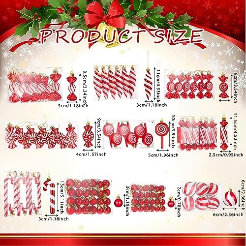 96 Pcs Christmas Tree Ornaments Red and White Candy Ball Ornament