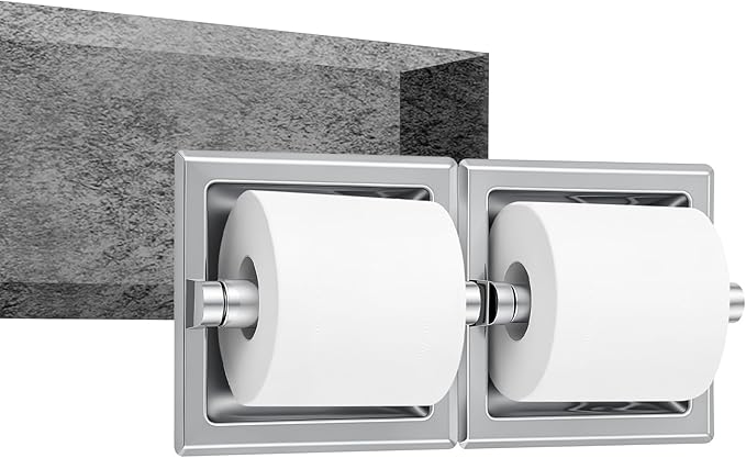 Moxweyeni Recessed Double Roll Toilet Tissue Dispenser, 304 Stainless Steel Durable Tissue Roll Holder, Built-in Paper Holder for Bathroom Commercial Restroom, Space Saving Design, Smooth
