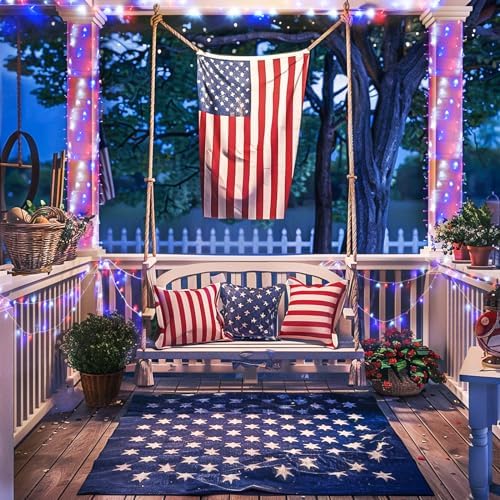 JMEXSUSS 600 LED Red White and Blue Lights Outdoor,4th of July Decor Lights