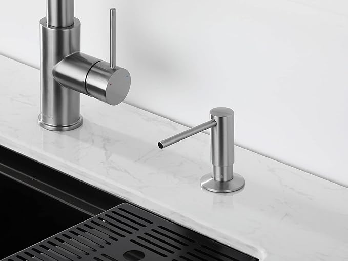 AguaStella ASF026BN Built in Soap Dispenser Brushed Nickel for Kitchen Sink with Soap Bottle Countertop Pump
