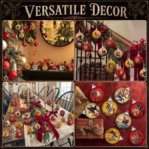 Outus 16 Pcs Vintage Krampus Christmas Ornaments for Tree Vintage Krampus Folklore Decorations Xmas Scary Ball Horror Gothic Dark Christmas Tree Hanging Signs for Home Fireplace Holiday Party Decor