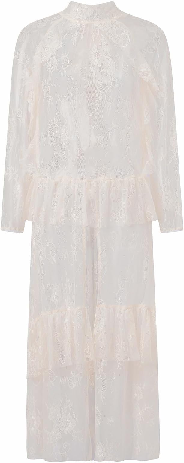 Women Sheer Long Sleeve Lace Duster Robe See Thru Mesh Short Front Long Back Casual Flowy Top Asymmetrical Coverup