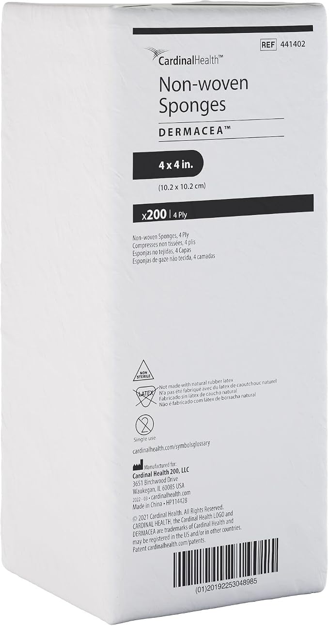 Cardinal Health™ Dermacea™ Standard Non-Woven All-Purpose Gauze Sponge, Non-Sterile, 4 x 4IN, 4 Ply, 441402, Case of 2000