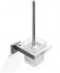 Toilet Brush and Holder Set, NEWRAIN 304 Stainless Steel Wall Mounted Toilet Brush with Long Brush Handle, Brushed Nickel Toilet Scrubber, Glass Canister