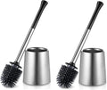 HAMITOR Toilet Bowl Brush Holder Set: 2Pack Silicone Stainless Steel Deep Cleaning Toilet Cleaner Brush for Bathroom Restroom - Compact Modern Rv Toilet Scrubber Accessories with Caddy