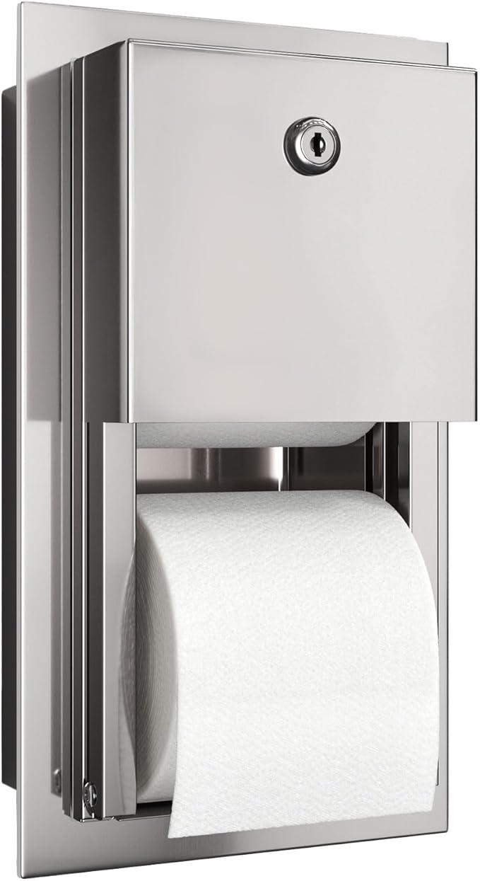 Recessed Commercial Toilet Paper Dispenser, 2 Roll Stainless Steel Toilet Paper Holder. Wall Mount, Locking Tissue Dispensers for Bathroom/Restroom
