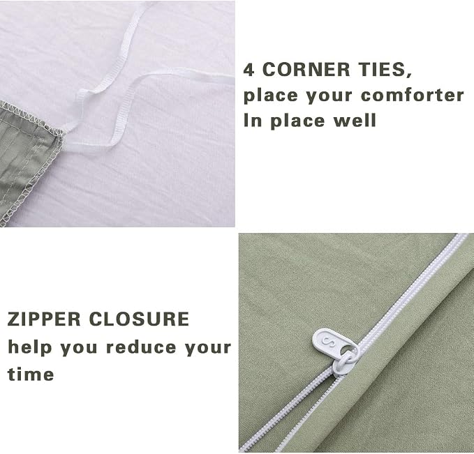 AveLom Sage Green Duvet Cover Queen Size, Textured Seersucker Duvet Cover Set, Soft Washed Microfiber with Zipper Closure and Corner Ties, 3 Pieces, 90" x 90" Duvet Cover & 2 Pillowcases