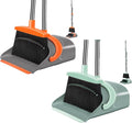 Broom and Dustpan Set for Home, 2 Set Broom and Dustpan Combo Set Orange&Green
