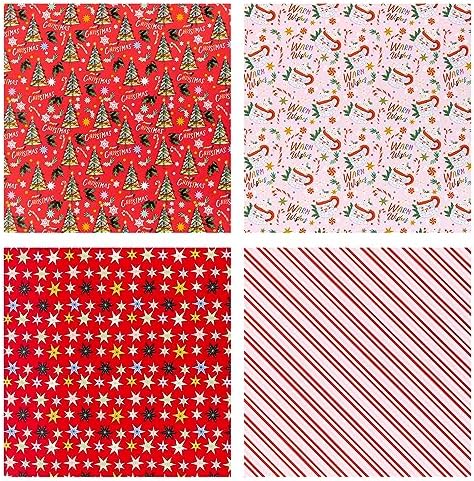 WRAPAHOLIC 30 Inch Christmas Wrapping Paper Roll - Jumbo Roll Red and Pink Santa Claus Cup, Christmas Tree Holiday Design - 4 Rolls - 30 Inch x 120 Inch Per Roll