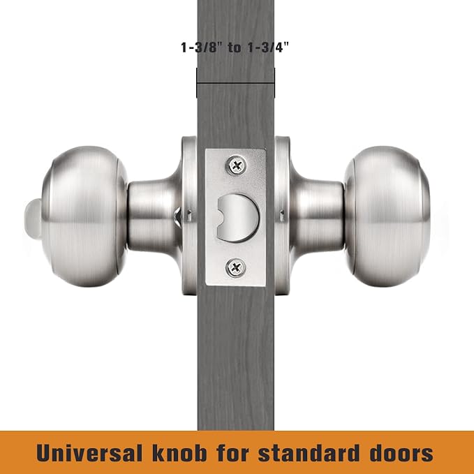 Probrico Privacy Door Knobs Brushed Nickel Finish, Interior Keyless Door Knobs Locks for Bedroom or Bathroom, 2 Pack