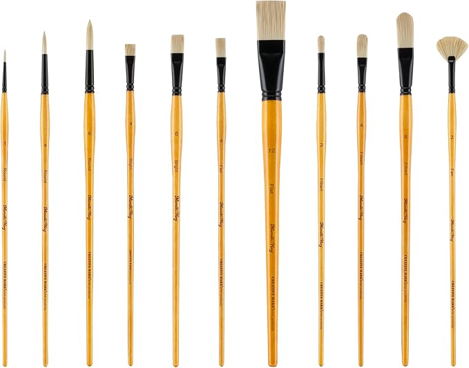 Creative Mark Paint Brush Set Mimik Hog Professional Synthetic Hog Bristle Brushes for Acrylics, Inks, Dyes, Gouaches, Watercolors, Easein & Egg Tempera - [11 Piece Value Set]