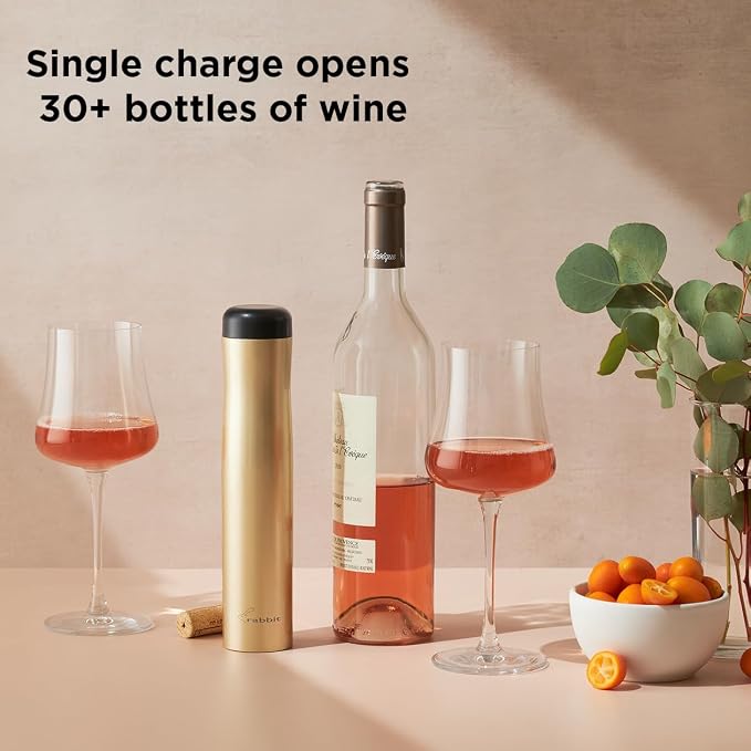 Rabbit Electric Wine Opener, Automatic Corkscrew with Built-In Foil Cutter, Removes Cork in Seconds, Gold