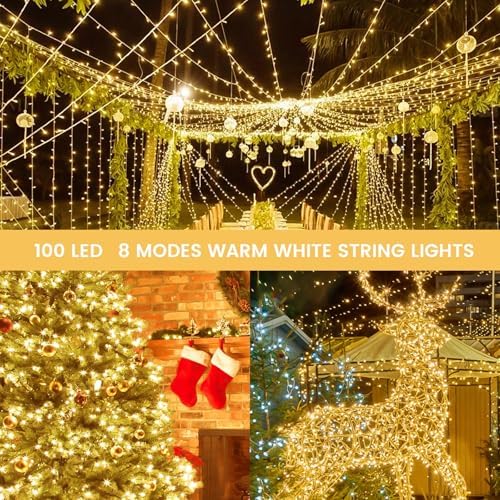 33FT 100 LED Battery Operated Christmas String Lights 8 Modes Twinkle Light