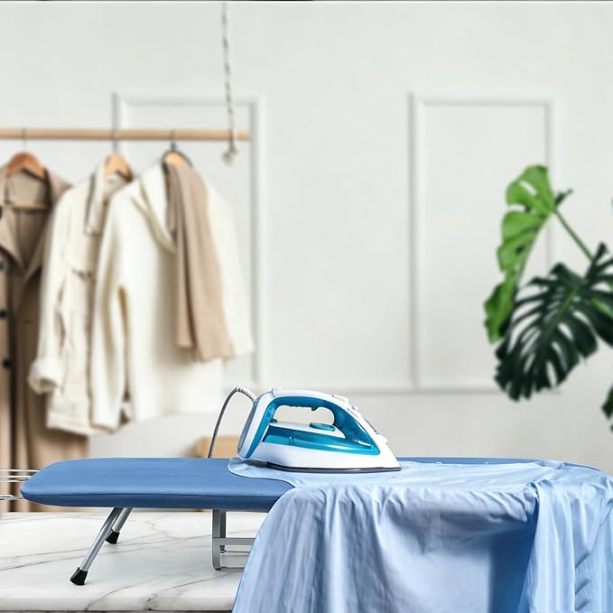 BiJun Small Ironing Board, Blue Save Space 31.5x11.8 | Foldable, Table Top Compact Portable Mini, Iron Rest, For Dorm Rooms, RVs, Travel Apartments