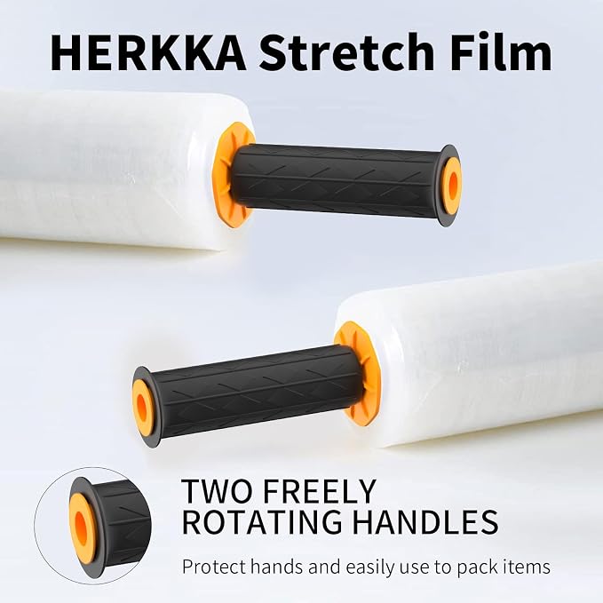 Stretch Film, HERKKA Stretch Wrap with Handles Industrial Strength, Moving Wrapping Plastic Roll, Shrink Wrap for Pallet Wrap, 15" x 1000 Feet, 1 Pack, 60 Gauge