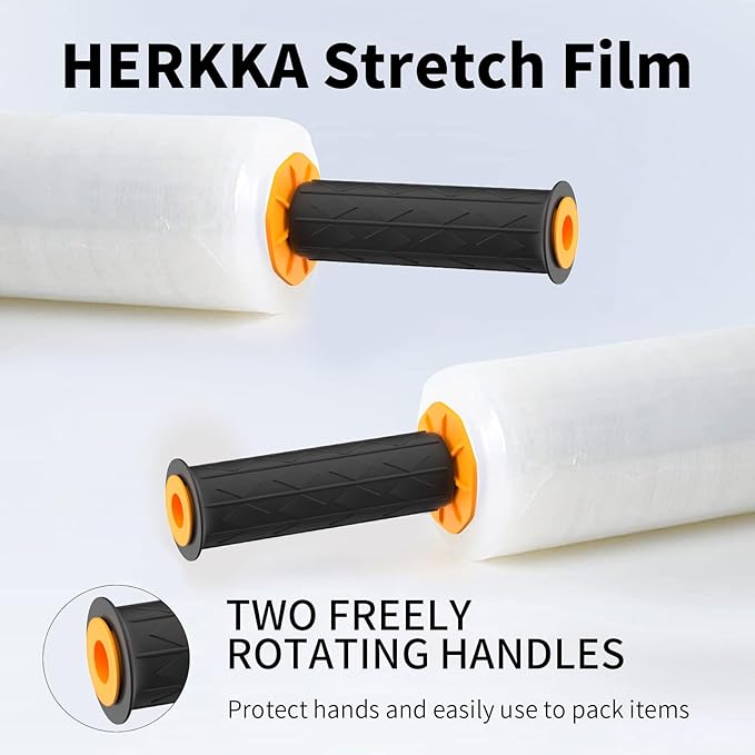 Stretch Film, HERKKA Stretch Wrap with Handles Industrial Strength, Moving Wrapping Plastic Roll, Shrink Wrap for Pallet Wrap, 15" x 1000 Feet, 3 Pack, 60 Gauge