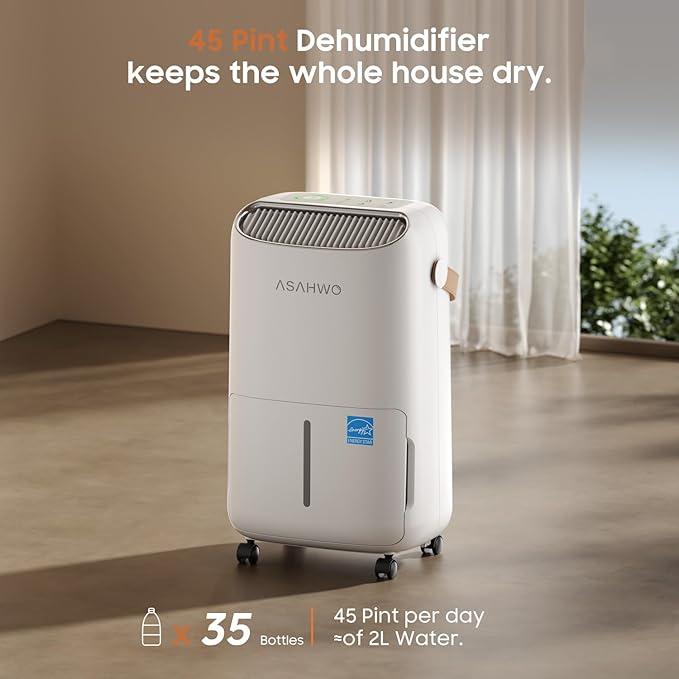 45 Pint 2025 Energy Star Dehumidifier for Spaces up to 4500 Sq.Ft for Basement and Home, Compressor Dehumidifier with Drain Hose,Large Room,Bedroom,Home,Bathroom