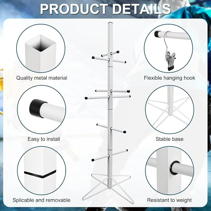 Hockey Gear Drying Rack Metal Hockey Drying Rack for Storing Adult and Child Sports Equipment 4 Additional Hanging Clips