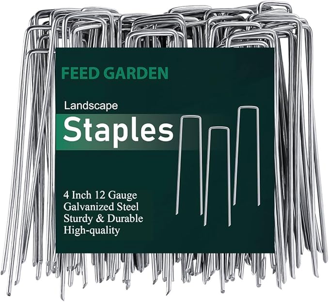4 Inch 50 Pack Galvanized Landscape Staples 12 Gauge Anti-Rust Garden Stakes Landscaping Fabric SOD Pins Yard Stakes for Weed Barrier Fabric