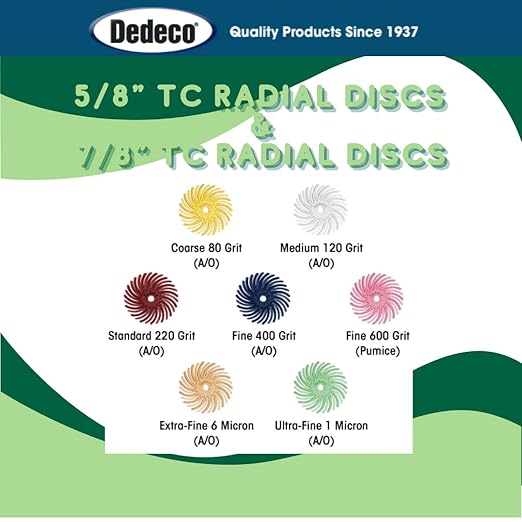 Dedeco Sunburst Radial Bristle Discs 48-Pack - 5/8" Curved - Light Green 14000 Grit (Ultra-Fine, 1 Micron) - Aluminum Oxide for Polishing & Finishing