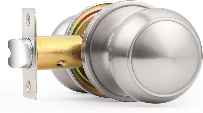 Probrico Brushed Nickel Passage Door Knobs Round Handles for Hall or Closet Knobs Keyless Hardware, 1 Pack