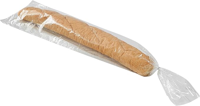 Restaurantware Bag Tek 28 Inch x 6 Inch Bread Bags 250 With Wicket Dispenser Bread Loaf Bags - Micro Perforated Freezer Safe Clear Plastic Baguette Bags Disposable