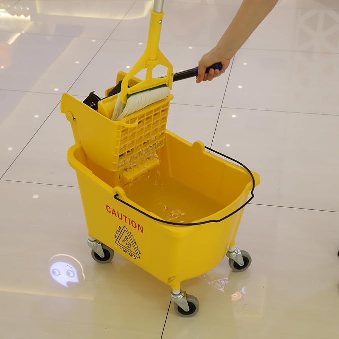 Midoneat Commercial Mop Bucket with Wringer on Wheels, 35Qt,Yellow | Including One Commercial Mop