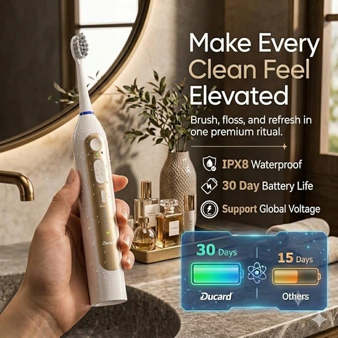 3-in-1 Electric Toothbrush with Water Flosser, Upgraded Flossing Toothbrush with 5 Speeds & 3 Modes, 30 Days/Charge for Teeth Cleaning and Plaque Removal, Sensitive Teeth & Dental Implants