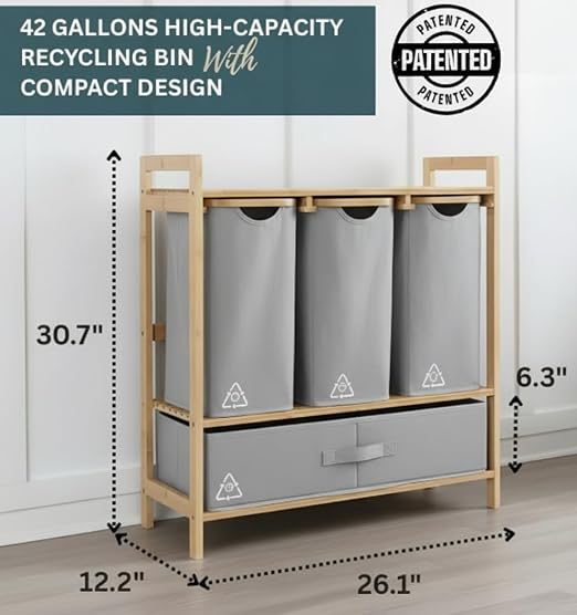 4 Section Recycling Bin for Kitchen – Trash and Recycle Bin Combo for Paper, Plastic, Cans – Indoor Recycling Station – Large Kitchen Trash Can – Office Trash and Recycle Bin Organizer