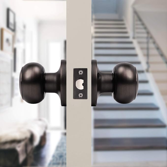Probrico Door Knobs Interior, Closet Door Knobs Handles, Oil Rubbed Bronze, Passage Function Keyless, 3 Pack