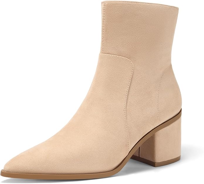 Coutgo Womens Ankle Boots Chunky Low Heel Closed Pointed Toe Zip Booties | 2.4-inch Block Heel,Side Zipper,Dressy Casual,Work Office,Fall Winter,Dress Shoes