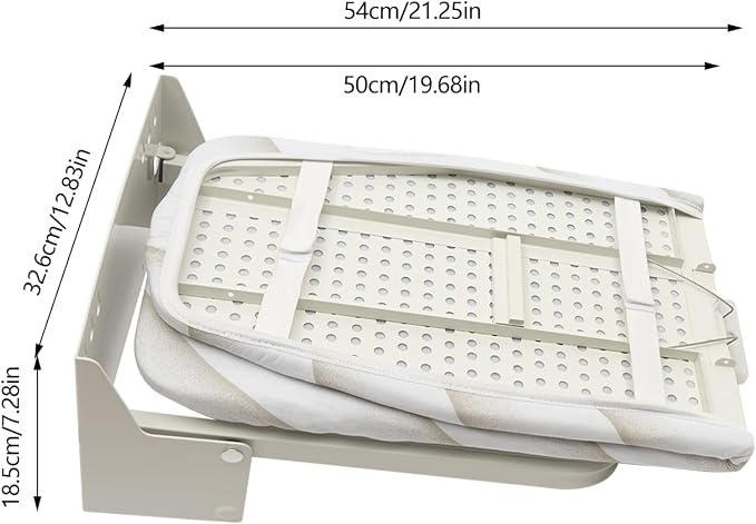 Wall Mounted Ironing Board Folding Ironing Board Wall Mount Hidden Space Saving 180 Fold Away Ironing Boardwith Heat Resistant Cover for Home Laundry Room Dorm, 37.40"x11.81", White