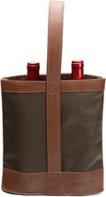 Double Wine Carrier Bag – Leather Wine Tote for Two Bottles with Handle – Protective Carrier for Picnic, Wine Champagne Gift Bag (Chocolate)