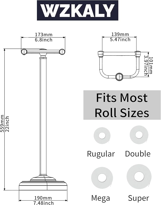 Black Toilet Paper Holder Stand, Matte Black Toilet Paper Holder Free Standing, Post Pivoting Design & Stable Weighted Base SUS304 Stainless Steel for Bathroom(Mega Roll)
