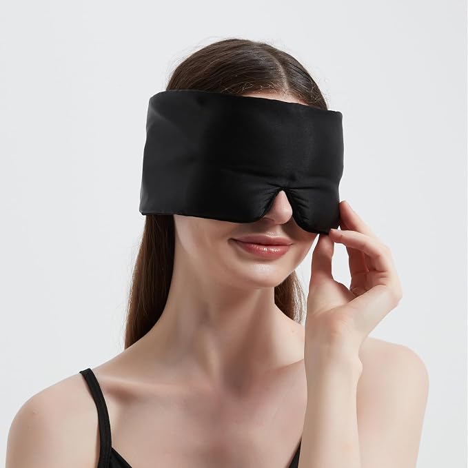 ALASKA BEAR Weighted Silk Eye Mask for Sleeping, Microwavable Beads Filled | Heavy Facemask, Wraparound Style, Wide Headband and Large Ear Coverage, Compression