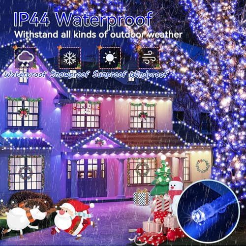 Hezbjiti 1000 LED 403 FT Christmas Lights Outdoor String Lights 8 Modes with Timer Memory Waterproof Fairy Lights Plug in for Classroom Bedroom Patio Wedding Party Holiday Xmas Decorations(Blue+White)