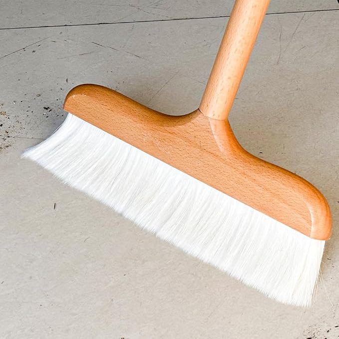 Gloffer Indoor Wood Wool Broom,Ultra Soft Bristles Broom with Long Handle,Sweeping Kitchen Brooms for Home Cleaning,Floor,Office