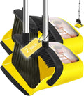 2-Pack is More economical，Brooms with Dustpan Combo Set，with 52" Long Handle, Dustpan Teeth with self-Cleaning Function, Indoor and Outdoor Sweeping, Perfect for Home Office (Large/Yellow /2-Pack)